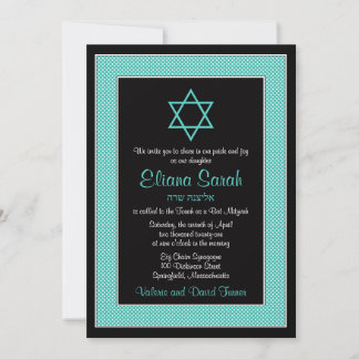 Convite para Bat Mitzvah Bolinhas Azul Aqua Azul