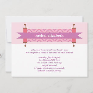 Convite para Bat Mitzvah com Chevron Rosa da Torá