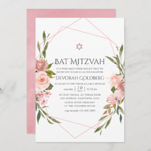 Convite para Bat Mitzvah, cor-de-rosa,