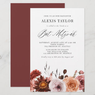Convite para Bat Mitzvah de Queda de Aquarela de B
