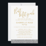 Convite para Bat Mitzvah, Dourado Glitter de Prata<br><div class="desc">A reluzente prateada e o convite para Bat Mitzvah dourado com espaço para um nome hebraico é moderno, mínimo, simples e moderno e elegante para a jovem sofisticada. ・ ・ ・ ・ ・ Clique em PERSONALIZAR MAIS para alterar fontes, texto e cores de fundo ou editar o design como quiser...</div>