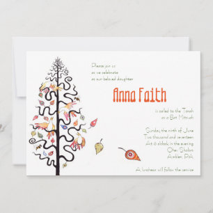 Convite para Bat Mitzvah Falling Leaves Birds & Be