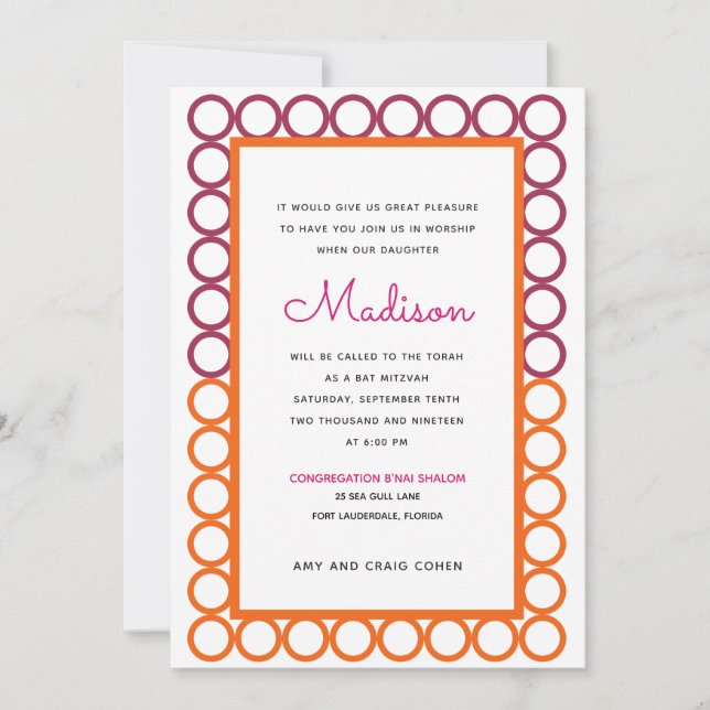 Convite para Bat Mitzvah no Círculo Familiar (Frente)