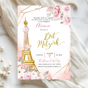 Convite para Bat Mitzvah Rosa Bege Suave Paris