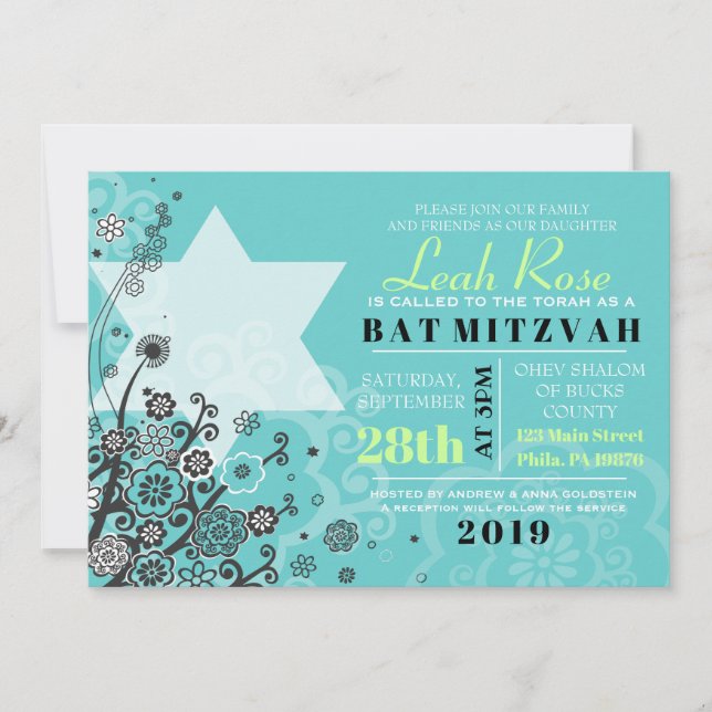 Convite para Bat Mitzvah, STAR FLOWERS (Frente)