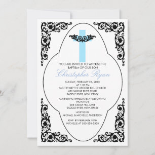Convite para Batismo Azul e Preto Elegante