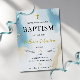 Convite para Batismo Azul Elegante Moderno
