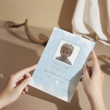 Convite para Batismo Azul Suave com Destaques Dour