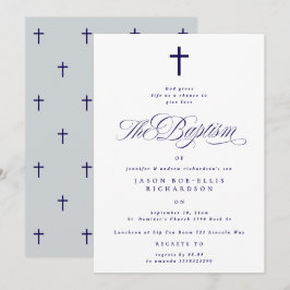 Convite para Batismo Blue Elegant Cross Boy