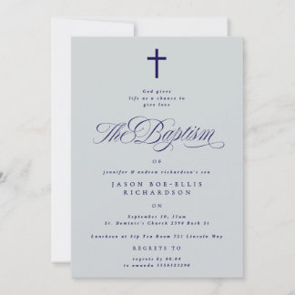 Convite para Batismo Blue Elegant Cross Boy