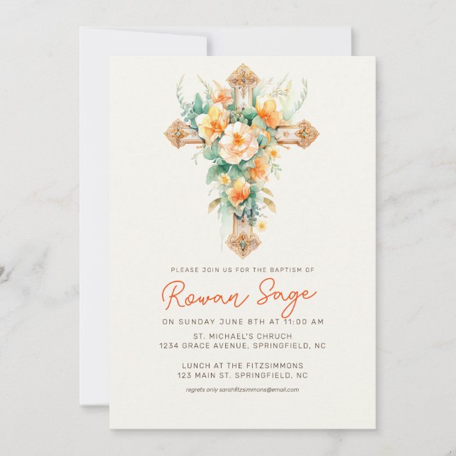 Convite para Batismo Botânico Verde (Frente)