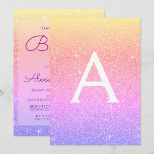 Convite para Batismo com Brilho Rosa Púrpura