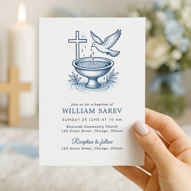 Convite para Batismo com Design de Dove e Água (Simple and elegant baptism invitation with dove and cross, perfect for your event.)