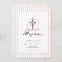 Convite para Batismo Cruzado Rosa