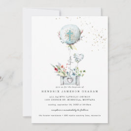 Convite para Batismo de Balão Azul Elegante