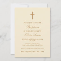 Convite para Batismo de Creme Elegante de Script B