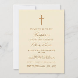 Convite para Batismo de Creme Elegante de Script B