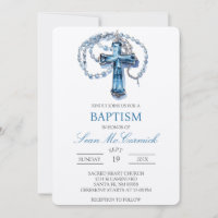 Convite para Batismo de Crucifixo Azul