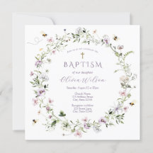 Convite para Batismo de Flor Selvagem Roxo