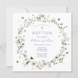 Convite para Batismo de Flor Selvagem Roxo