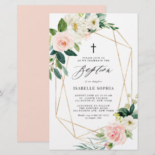 Convite para Batismo de Frame Dourado de primavera