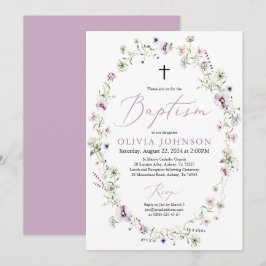 Convite Para Batismo De Garota Floral Roxa De Flor