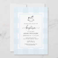 Convite para Batismo de Gingham Azul, Cavalo Fogue