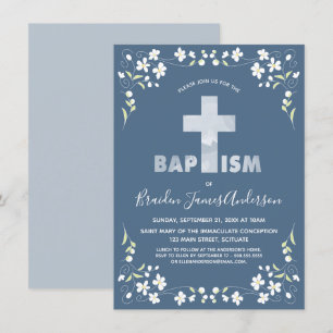 Convite para Batismo de Menino - Azul, Cruz de Águ