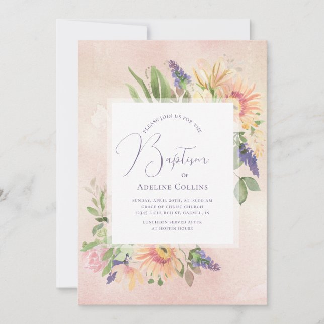Convite para Batismo de Moldura e Cor-de-Rosa (Frente)