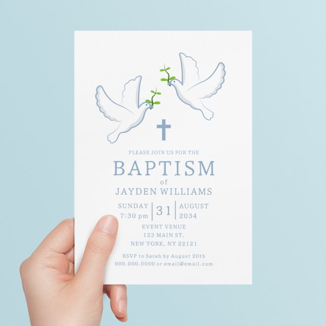 Convite para Batismo do Menino Azul (Dove Blue Boy Baptism Invitation
)