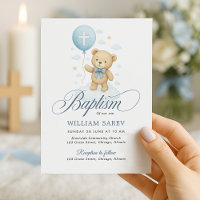 Convite para Batismo do Menino Azul do Urso Teddy