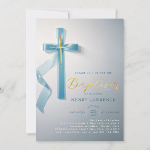 Convite para Batismo Elegante Dusty Blue Boy