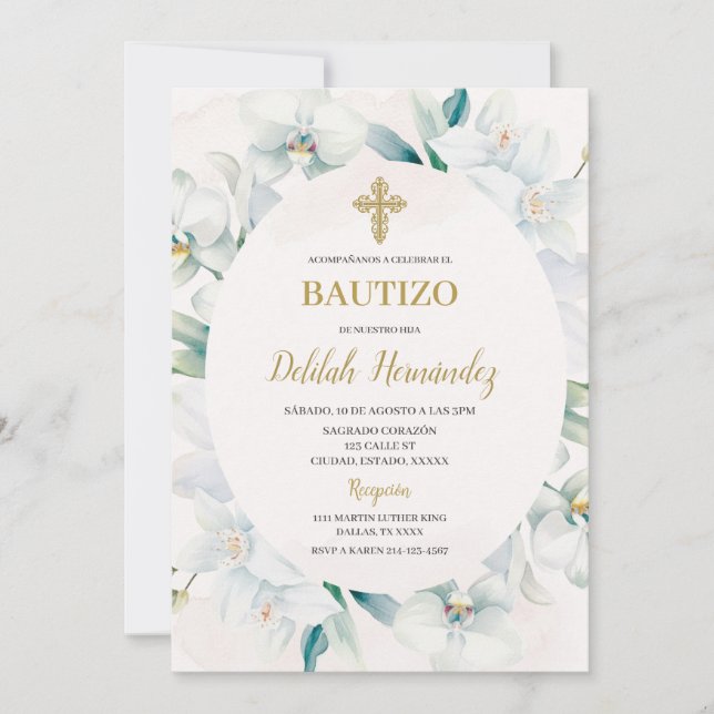 convite para batismo em forma de lírio em forma ov (Frente)