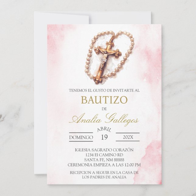 Convite para batismo espanhol em crucifixo (Frente)