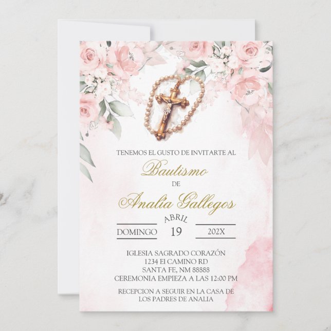 Convite para batismo espanhol em crucifixo (Frente)