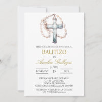 Convite para batismo espanhol em crucifixo