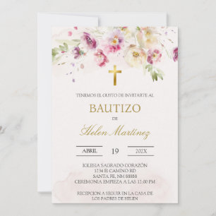Convite para Batismo Espanhol primavera floral