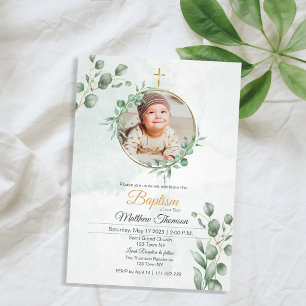 Convite para Batismo Eucalyptus Verde