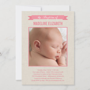 Convite Para Batismo Fotográfico Linen Doce - Ros