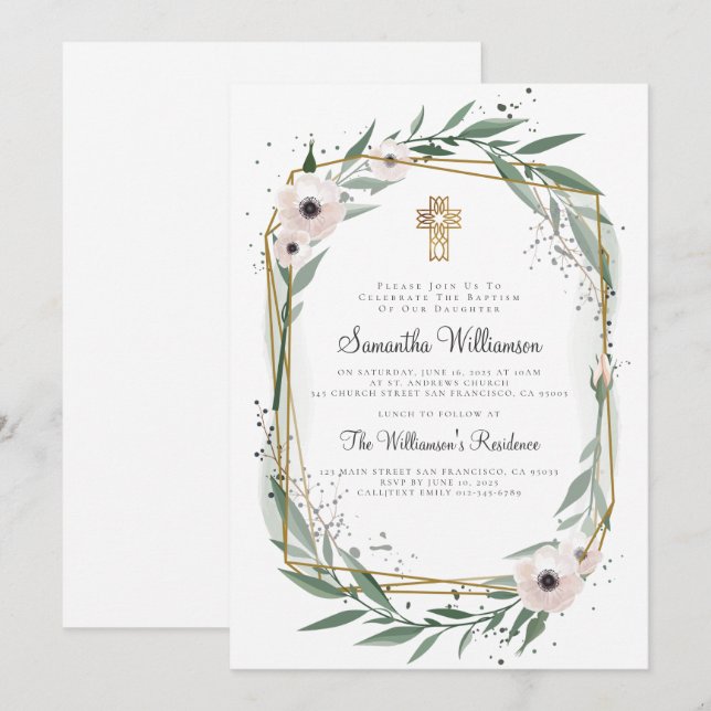 Convite para Batismo Geométrico Cruzado Geométrico (Frente/Verso)