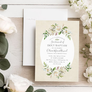 Convite para Batismo Gilded Blooms