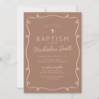 Convite para Batismo Mocha Brown Squiggle