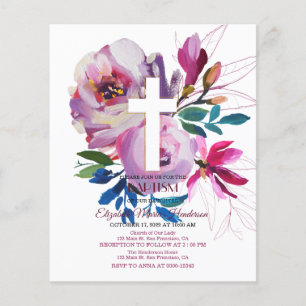 Convite para Batismo orçamental Floral. Flyer