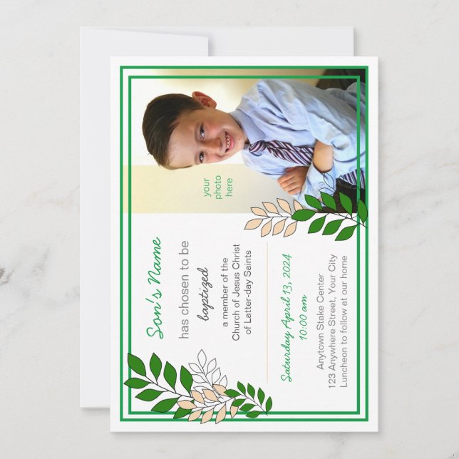Convite para batismo para garoto de 8 anos (Frente)