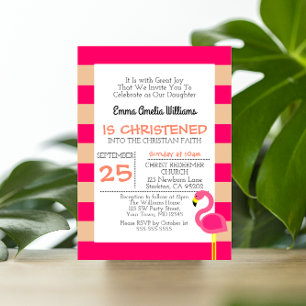 Convite para Batismo Personalizado Flamingo Rosa