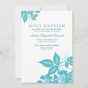 Convite para Batismo Sagrado Floral de Aquamarine