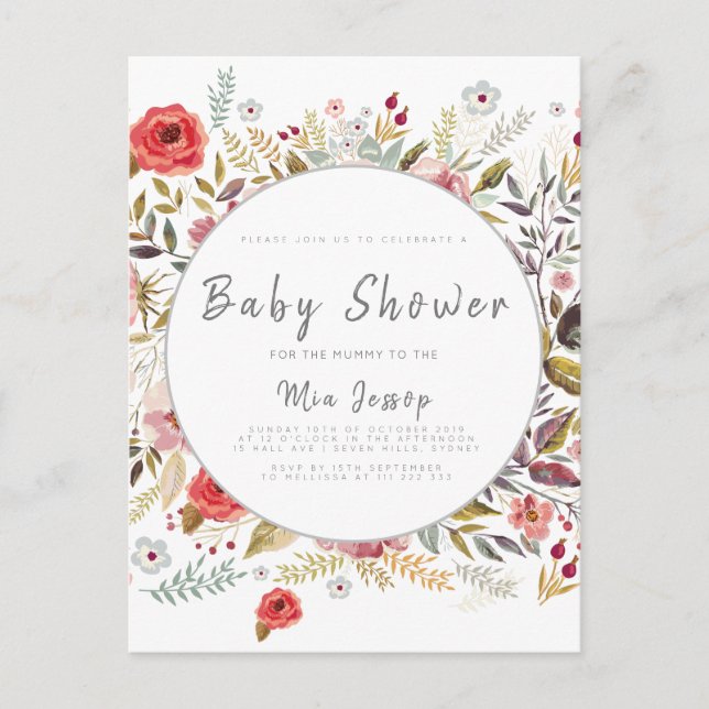 Convite para bebê Chá de fraldas Floral (Frente)
