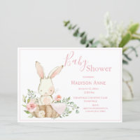 Convite Para Bebê De Coelho Rosa