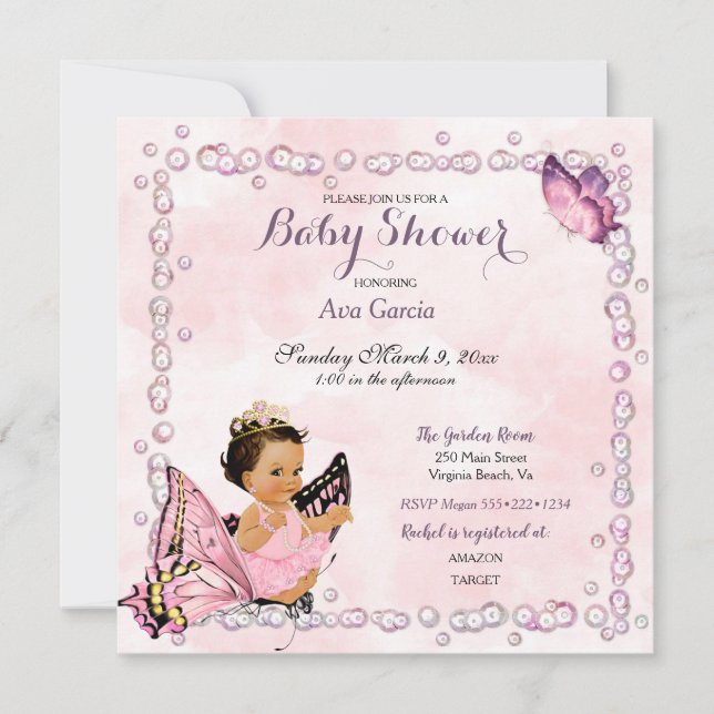 Convite para Bebê Menina Princesa Borboleta (Frente)