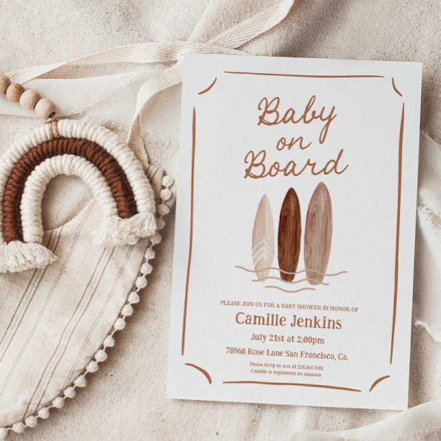Convite para bebê no Chá de fraldas de Verão Conse (Baby on Board Boho Beach Baby Shower Invitation)